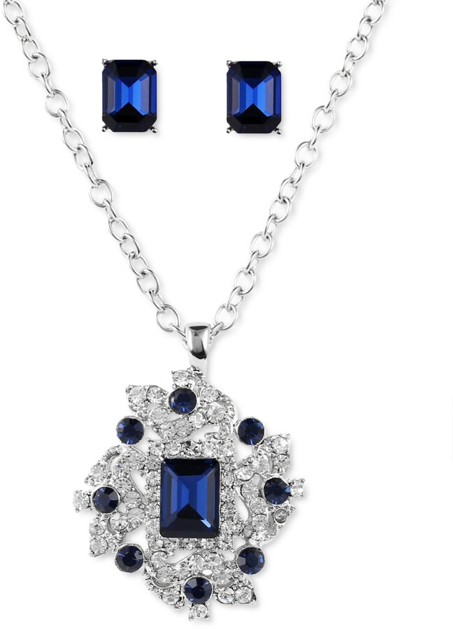 Charter Club SilverTone Pave & EmeraldCut Crystal Cluster Pendant