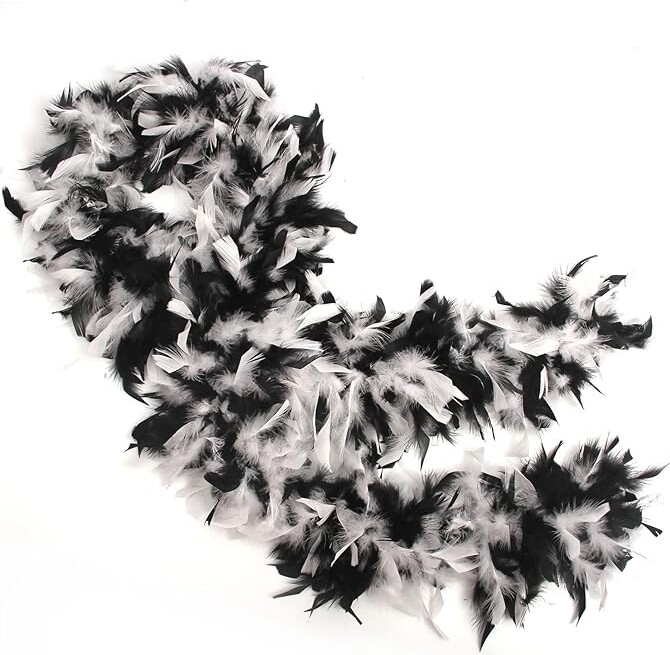 THARAHT White mix Black Chandelle Turkey Feather Boa 2 Yards 40g for DIY Craft Home Dancing Wedding Party Halloween Costume Decoration Feather Boa