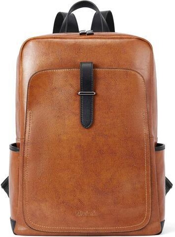WOOJONG BOSTANTEN Leather Laptop Backpack for Women,15.6 inch Computer Backpack Purse College Daypack Work Travel Bag Brown