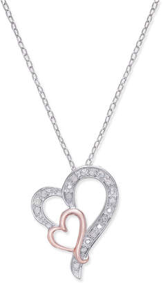 Macy's Diamond Two-Tone Heart Pendant Necklace (1/10 ct. t.w.) in Sterling Silver