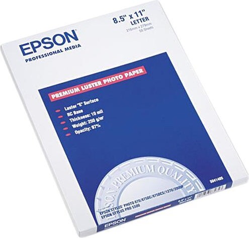 Epson America Epson S041405 Ultra Premium Photo Paper, 64 lbs., Luster, 8-1/2 x 11, 50 Sheets/Pack