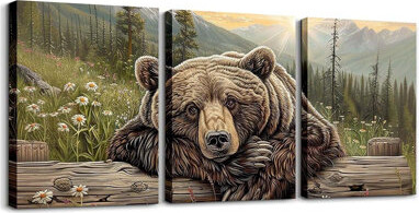 Ophelia & Co. Western Canvas Wall Art For Living Room Bedroom Bear Painting Decor Wild Animal Kids Boys Girls Picture Artwork Farmhouse Posters Prints Brown And Gre