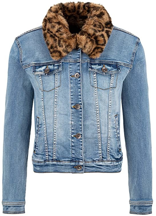 oversize faux shearling lined denim trucker jacket with removable faux fur collar