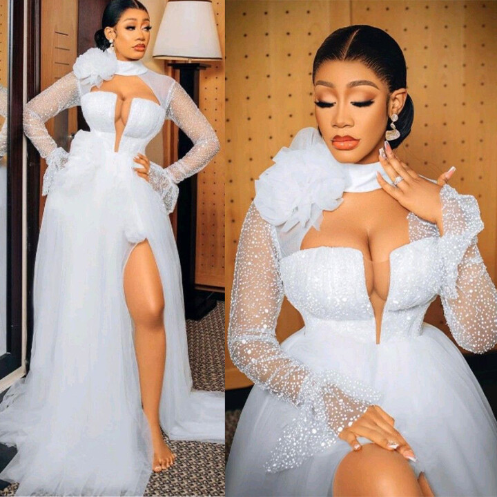 YiMinpwp White Bride Robes High Neck Long Sleeve Side Split Sweep Train Cut-out Tulle Africa Wedding Dress Bridal Shower Gowns Customized