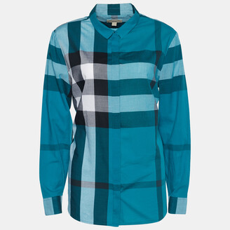 Burberry Blue Exploded Check Cotton Concealed Button Shirt L