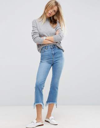 ASOS Cropped Flare Jeans in Mid Stonewash with Arched Hem