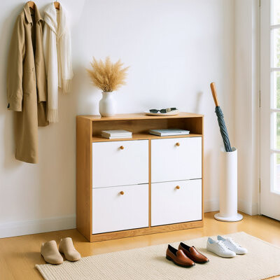 39F inc Shoe Storage Cabinet with 4 Flip Drawers, Modern Entryway Shoe Organizer, Space Saving Shoe Rack for Hallway, Living Room