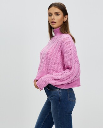 Atmos & Here Atmos&Here - Women's Pink Jumpers - Holly Cable Wool Blend Jumper - Size 8 at The Iconic