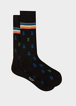 Paul Smith Men's Black Rabbit Socks With 'Artist Stripe' Trim