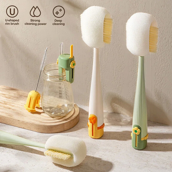 trebalena 5-in-1cup Washing Tool for Household Use Multifunctional Cup Brush Water Cup Thermos Cup Brush Milk Bottle Cleaning Sponge Brush