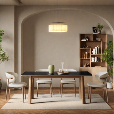 Corrigan Studio Rectangular home solid wood rock plate table set