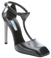Thumbnail for your product : Prada black leather and metal t-strap pumps