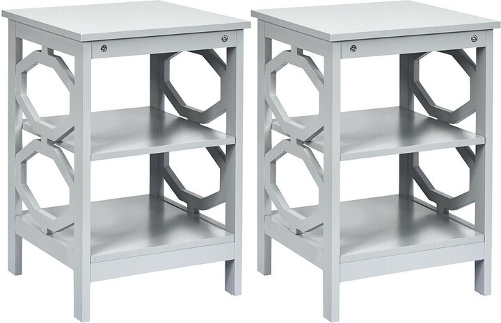 Gouun 2 Pieces 3-tier Nightstand Sofa Side End Accent Table Storage Display Shelf