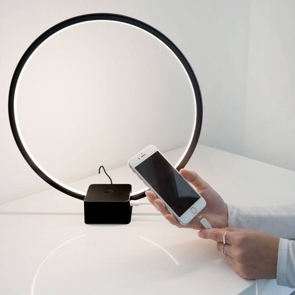 BrightechCircleModernDimmable(IncludesLEDLightBulb)USBChargingRoundDeskTableLampMatteBlack