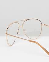 Thumbnail for your product : clear Design Geeky Metal Frame Aviator With Clear Lens And Top Bar In Rose Gold
