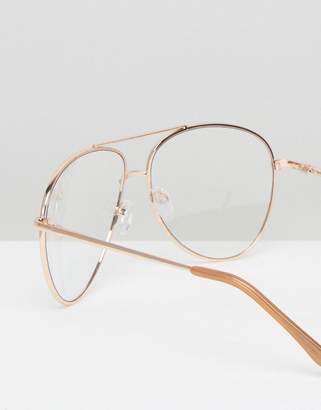 clear Design Geeky Metal Frame Aviator With Clear Lens And Top Bar In Rose Gold