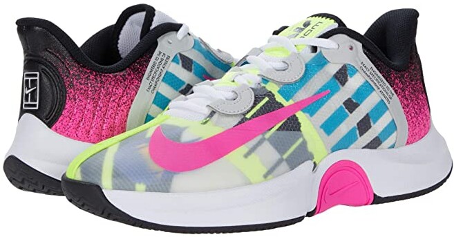 nike women's court air zoom gp turbo tennis shoes white and laser fuchsia
