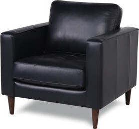 Mid-century Style Navy Leather Seat, Design, Solid Wood Legs, 8 Sinuous Coil Suspension, Foam, 36"x36"x36", 84 Lb Chair In Navy, Luxurious