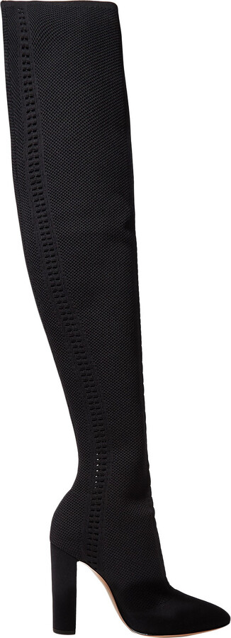 Gianvito Rossi 105 Perforated Stretch-Knit Over-The-Knee Boots