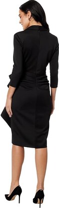 Xscape Evenings Short Scuba Collar Side Ruffle (Black) Women's Dress