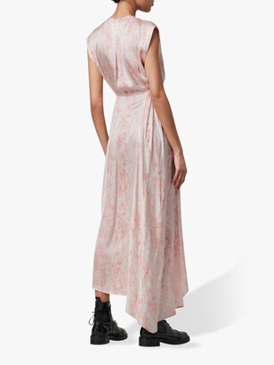 AllSaints Tate Masala Snake Asymmetric Hem Dress, Soft Pink