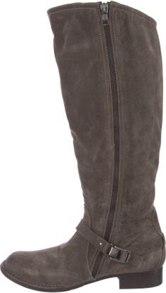 Alberto Fermani Suede Knee-High Riding Boots Grey Square-Toes Exposed Zip Closure at Sides | Alberto Fermani Suede Riding Boots in Grey, Women's IT 38.5 | 8.5