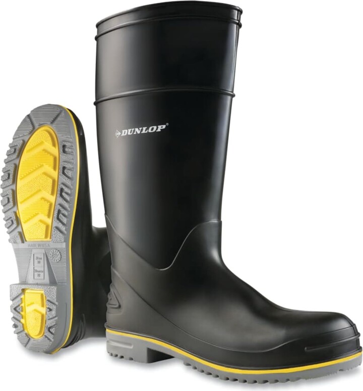 Dunlop 15" Flex 3 Work boots for Men & Women - Chemical resistant - Steel toe - PVC Safety boots - Waterproof Rubber boots - Black/Grey - Size 5-15