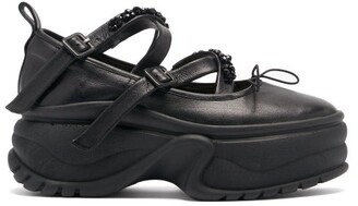 Simone Rocha Crystal-embellished Leather Ballet Flatform Shoes - Black