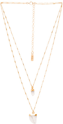 Natalie B Moonstone Pendant Double Layer Necklace in Metallic Gold.