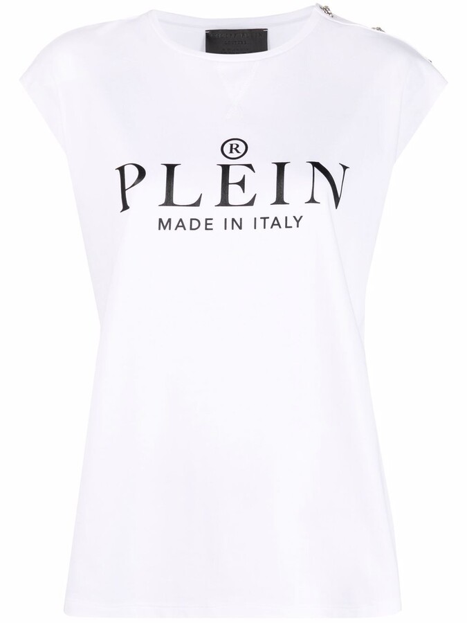 Philipp Plein señores t-shirtpedrería aplicación & pecho emblemaCrystal Black