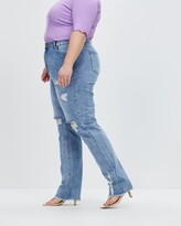 Thumbnail for your product : Missguided Curve Women's Blue Slim - Ladder Distressed Recycled Slim Straight Jeans