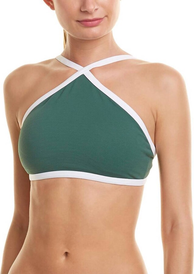 Solid Palm Crossover Halter Bikini Top In Palm Green