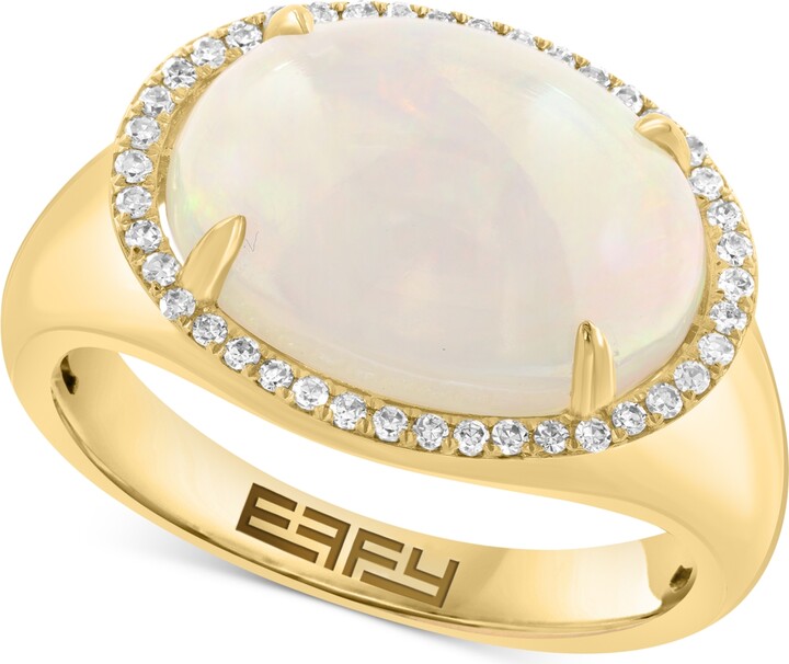Effy Ethiopian Opal (4-1/3 ct. t.w.) & Diamond (1/6 ct. t.w.) Halo Ring in 14k Gold-Plated Sterling Silver