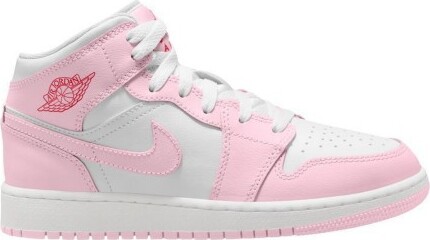 Kids' Air Jordan 1 Mid Sneakers Big 6 Regular Pink Foam /White/Fire Red