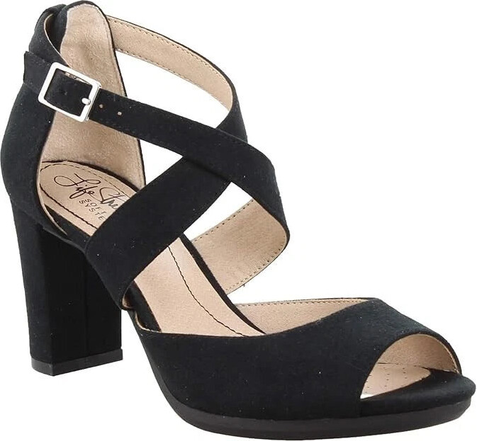 Women's Lifestride Allison Strappy Black Faux Suede Dress Sandals LION514