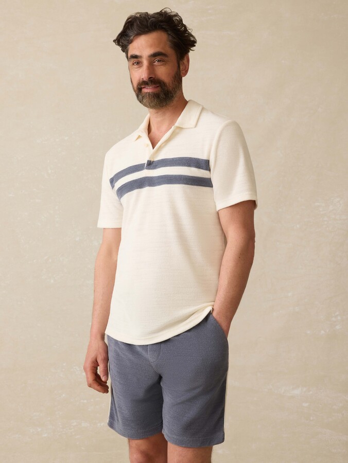 Faherty Cabana Towel Terry Surf Stripe Polo