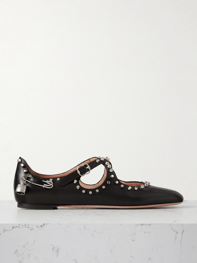 Bally Embellished Studded Leather Ballet Flats - Black