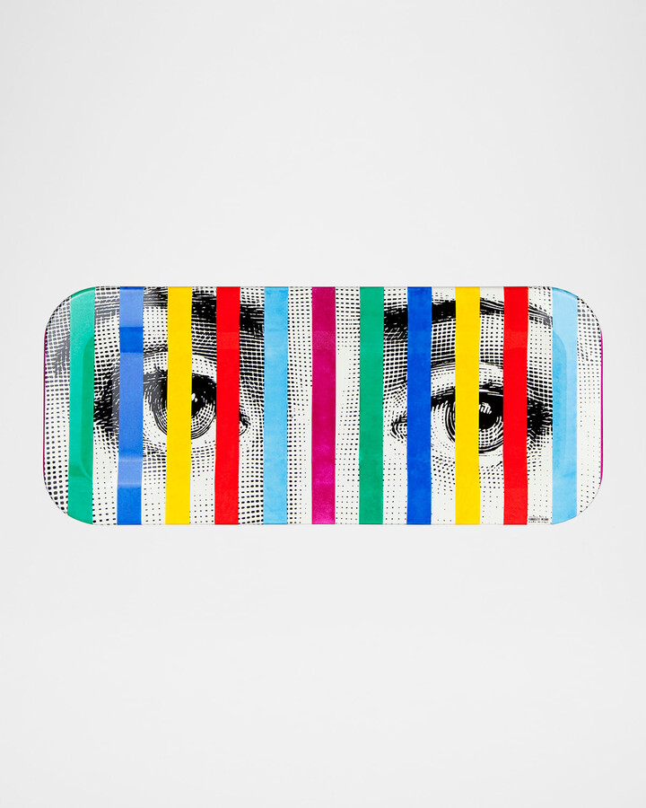Fornasetti Face Stripes Tray, 9.8" x 23.63"