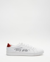 Thumbnail for your product : Tommy Hilfiger Women's White Low-Tops - Essential Signature Sequin Cupsole Leather Trainers