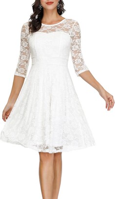 JASAMBAC Lace Dresses for Women 3/4 Sleeve Sheer Sleeve Cocktail Party Wedding Guest Dresses Light Blue XL