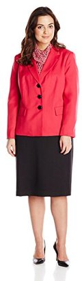 Le Suit Women's Plus-Size Three-Button Jacket and Skirt with Scarf Suit Set