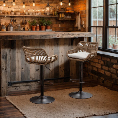 Bay Isle Home Bar Stools Set Of 2, Vintage Height Adjustable Swivel Counter Chair With Footrest For Kitchen Island