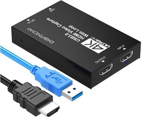 DIGITNOW 4K Video Capture Card with Loop Out, HDMI USB 3.0 Video Capture Device, Full HD 1080P for Live Streaming Broadcasting, Video Conference,...