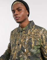 Thumbnail for your product : Bershka jacket with all over leaf print in green