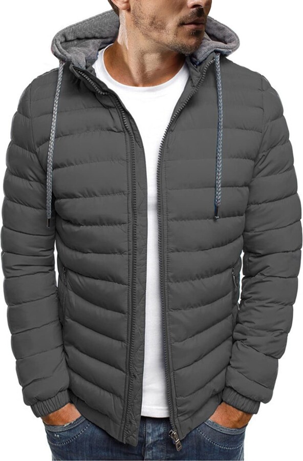 Ophestin Mens Puffer Jacket Hooded Jacket Summer Warm Winter Coat Hoodie  Jacket Lightweight Water Resistant Rain Coat Zip Pocket Grey 3XL - ShopStyle
