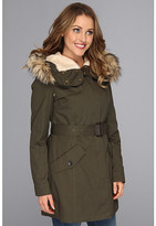 Thumbnail for your product : DKNY Fur Trim Hooded Cotton Canvas Coat