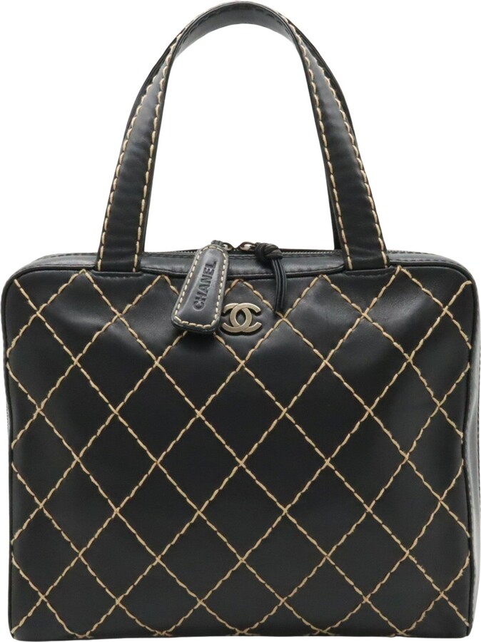 Chanel Wild Stitch Coco Mark Handbag Boston Bag Beige Black