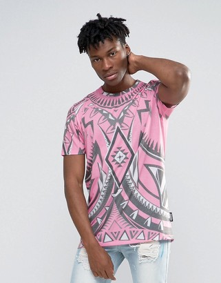 Jaded London Longline T-Shirt With All Over Kaleidascope Print