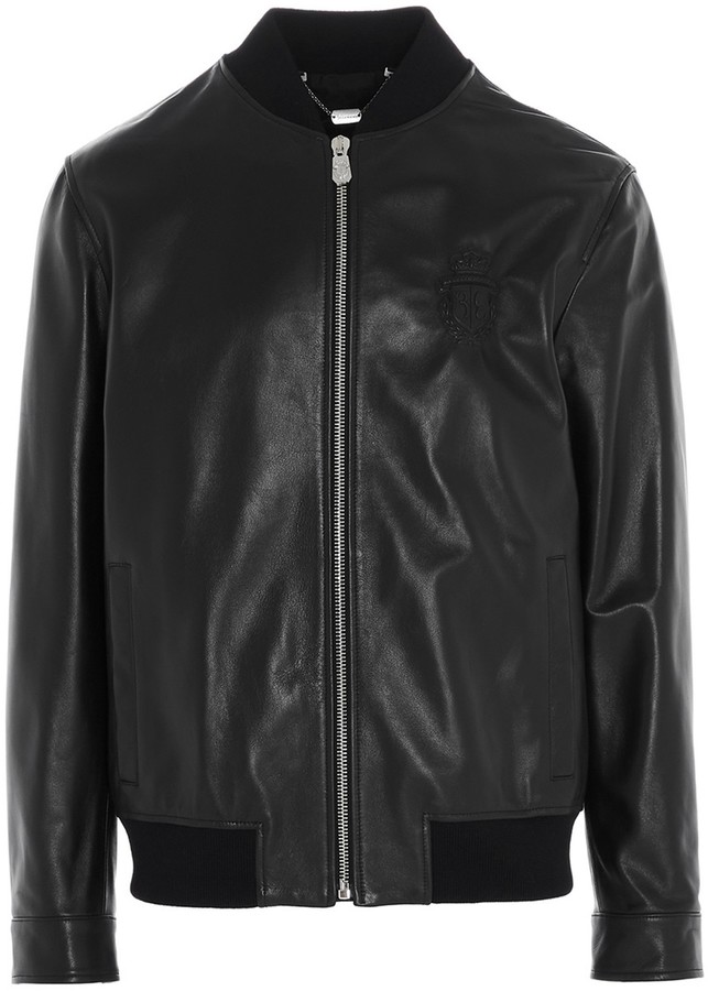 Billionaire Crest Leather Bomber Jacket - ShopStyle
