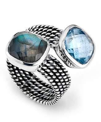 Samuel B Jewelry Sterling Silver Labradorite & Blue Topaz Bypass Ring - 6 ctw, 9 ctw
